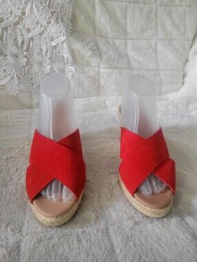 Red Crisscross Espadrille Wedge Sandals - Women